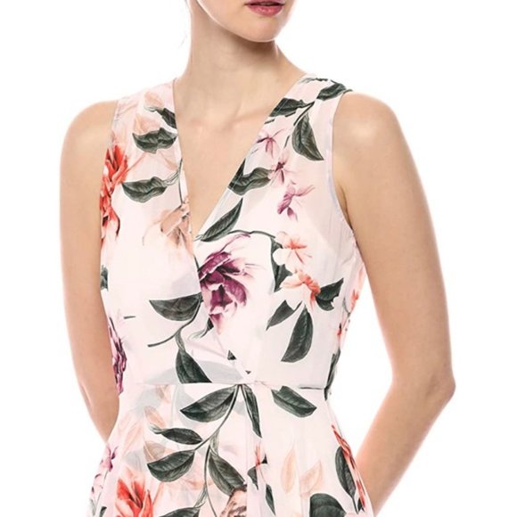 Calvin Klein Floral Chiffon V-neck Dress - Picture 4 of 16